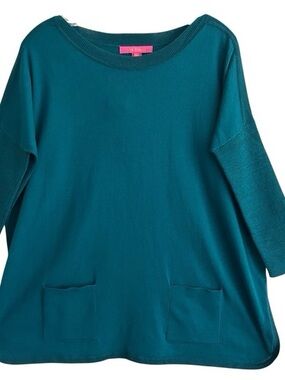 Lilly Pulitzer Teal Cabo oversized top Med, 3/4 sleeves, 2 pockets in front